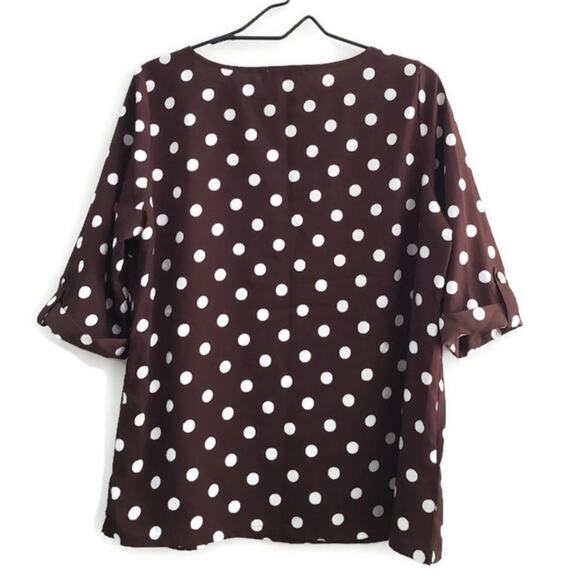 BCBGMaxAzria Women's Polka Dot Rolled Cuff Blouse Large - Picture 2 of 7